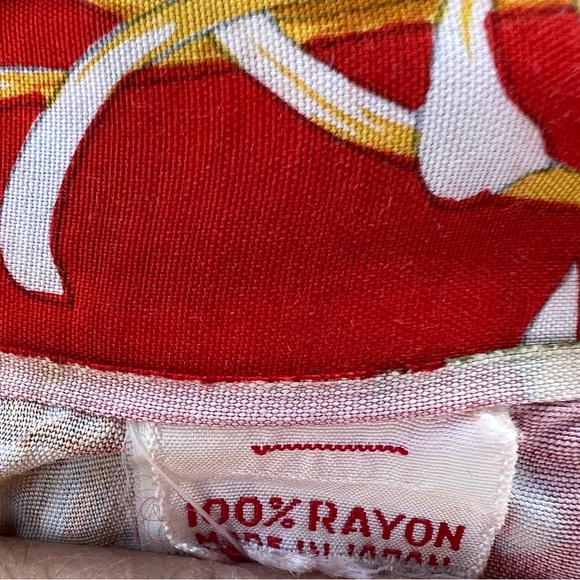 Vintage Japanese kimono red orange open front MADE IN JAPAN Rayon Flowers - Picture 5 of 6